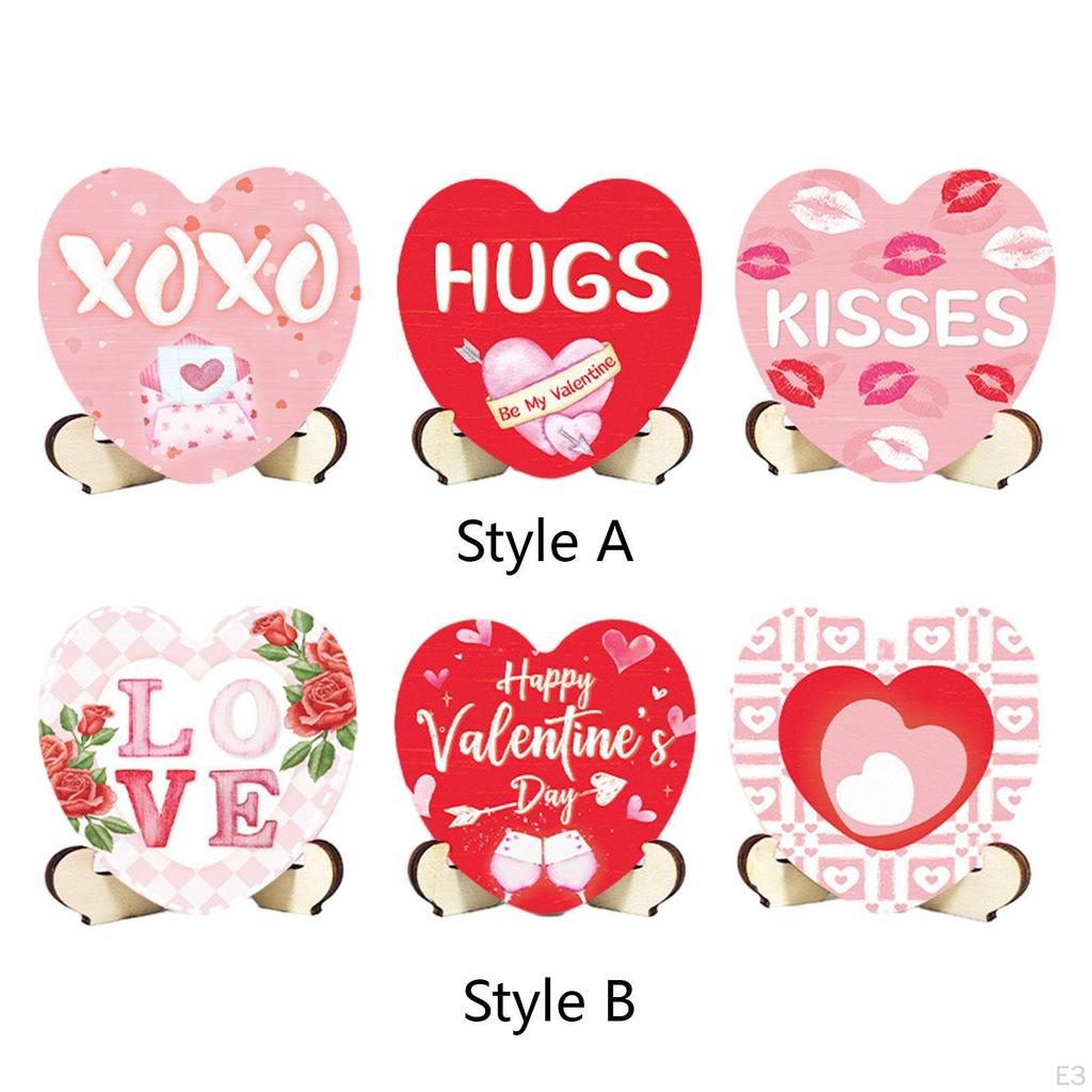 3Pcs Valentine's Day Heart Sign Tabletop Ornaments Gift Wood Love Signs Valentines