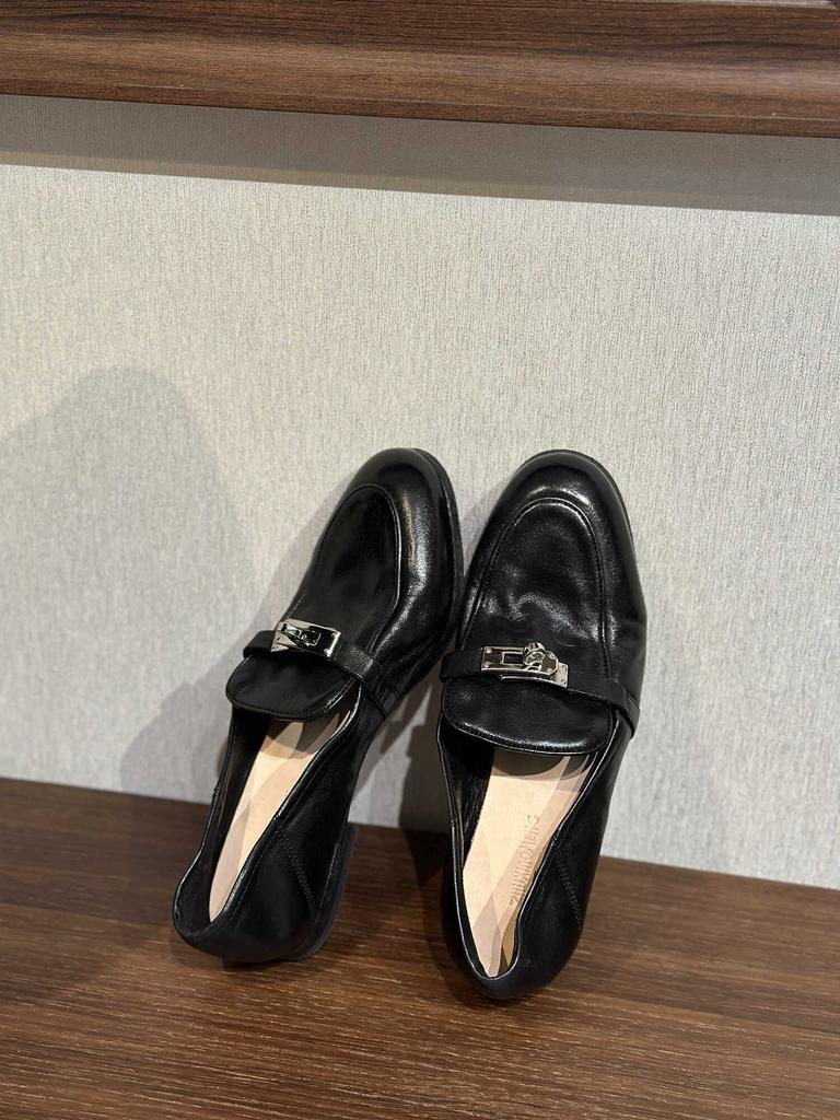 Cowhide version~ British style metal lock loafers one pedal retro and old temperament small leather shoes low heel single shoes