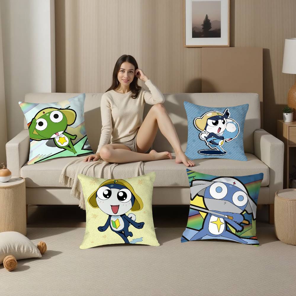 K-Keroro G-Gunsou Frog Pillow Case Plush Fabric Soft Double Sided Print Sofa Cushion Cover Throw Pillow Covers
