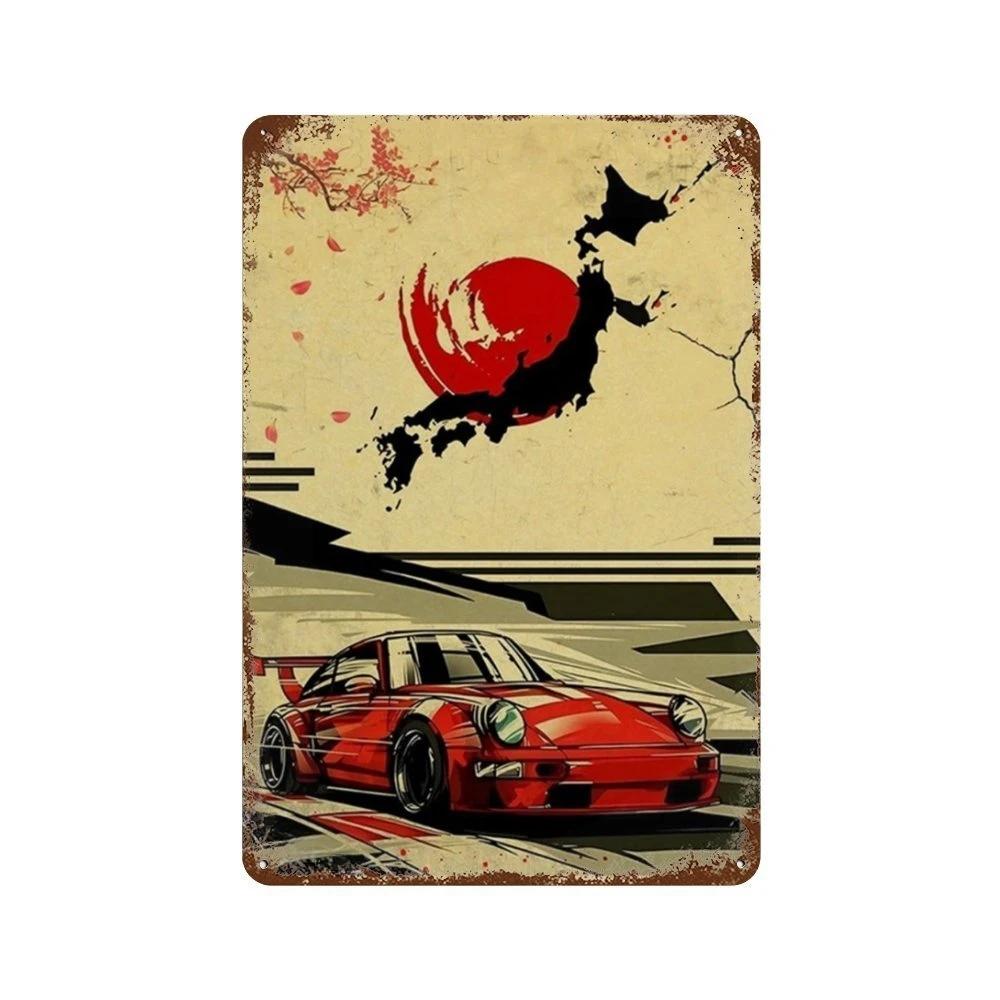 Auto Giapponesi d'Epoca Samurai Poster Latta Metallo Cartello Targhetta Giappone Corse Casa Club Jdm Auto Gtr Anime Luna Decorazione Murale Estetica