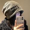 Wool knitted gray cold hat women's autumn and winter warm ear protection face small pile hat big head circumference bag head hat
