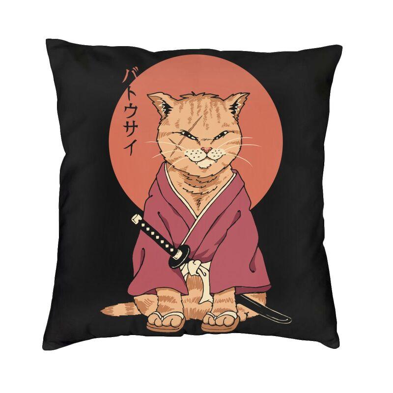 Funny Catana Feline Cat Cushion Cover 35x35 Cm Japanese Samurai Cat Dog Throw Pillow Cases Decoration Salon Sofa Chair Pillows