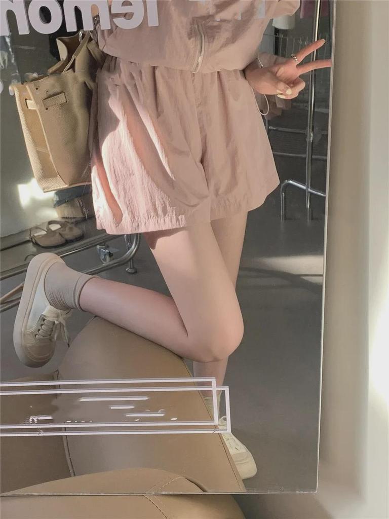 2024 Women's Pink Sun Protection Casual Sports Two-Piece Set - Loose-Fit Summer Suit with Thin Shorts.