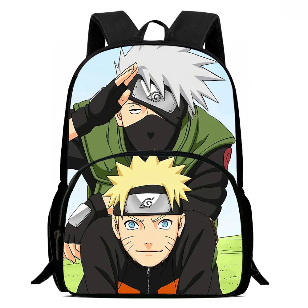 Cartoon NARUTO Pattern Lightweight Backpack With Front Pocket Adjustable Shoulder Strap Unisex Suitable For Children Age 6-10