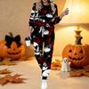 Conjunto de Dos Piezas con Estampado de Halloween para Mujer, Top de Manga Larga con Cuello Redondo y Pantalones Jogger con Cordón, Chándal Casual para Primavera Otoño
