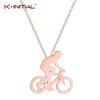Kinitial Fashion Charm Bicycle Bike Rider Pendant Necklace for Mens Women Stainless Steel Chian Necklaces Jewelry Collares