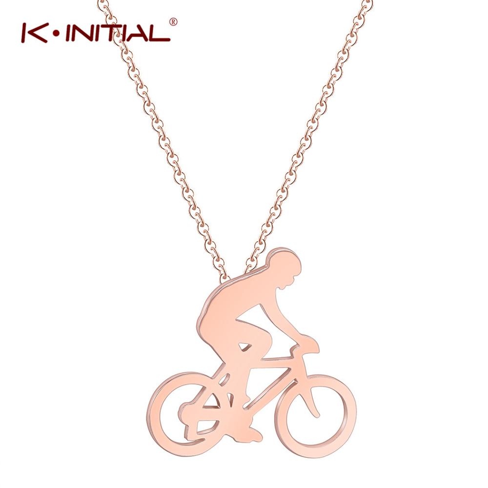 Kinitial Fashion Charm Bicycle Bike Rider Pendant Necklace for Mens Women Stainless Steel Chian Necklaces Jewelry Collares