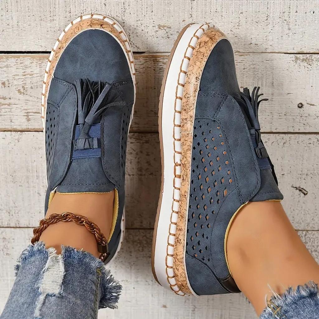 Damesko Damesko Mote Frynser Hullet Rund Tå Flate Slip-on Sko Sko Damer Sneakers