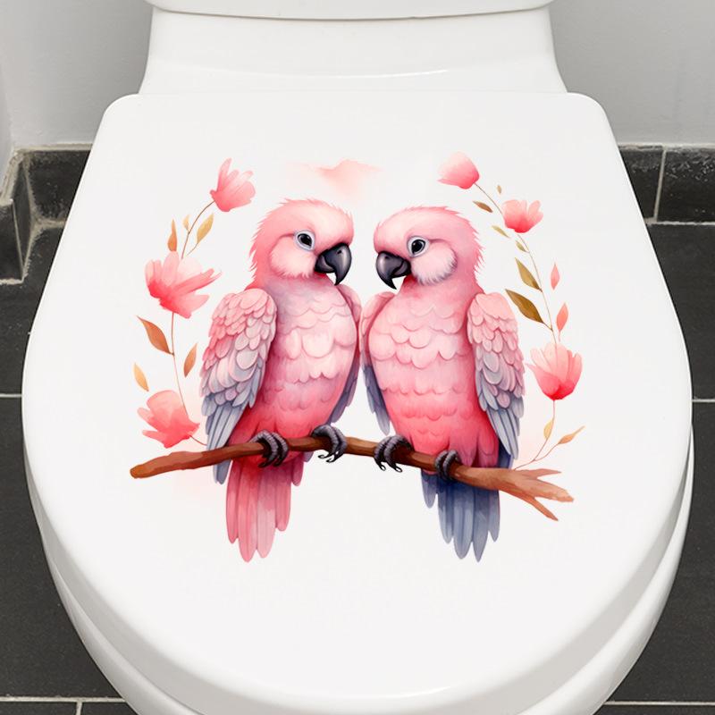 Cute Sweetheart Bird Self Adhesive Removable Toilet Lid Sticker Bathroom Home Decor