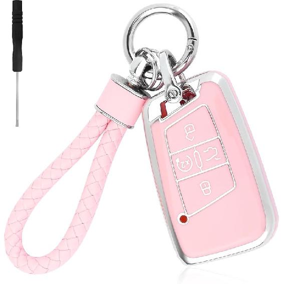 5 Button Key Fob Cover,TPU Key Fob Case With Keychain,Car Key Cover Pink Car Accessories Compatible With Honda