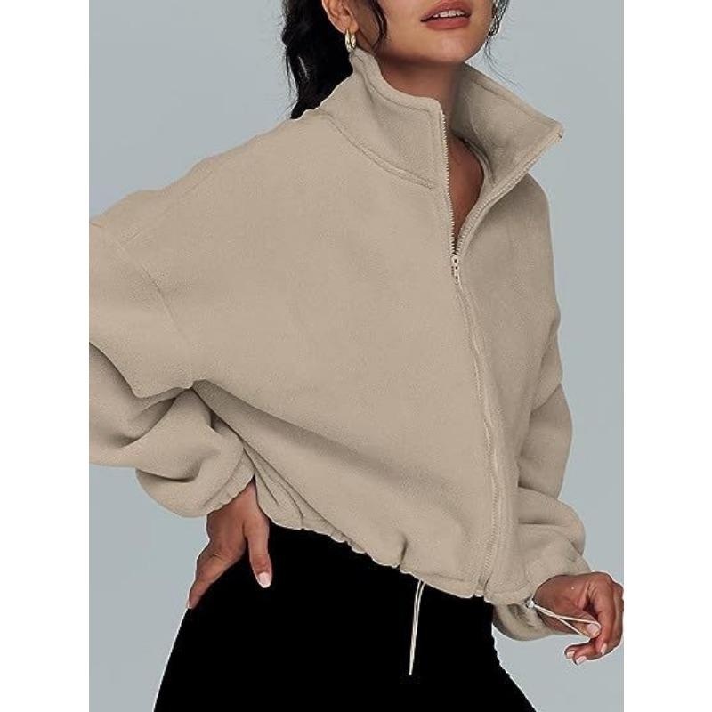 Women S Fleece Zip Up Stand Collar Long Sleeve Casual Jacket