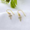 Gold Plated Cross Earring, 925 Sterling Silver Women Jewelry, Cubic Zircon Handmade Earring