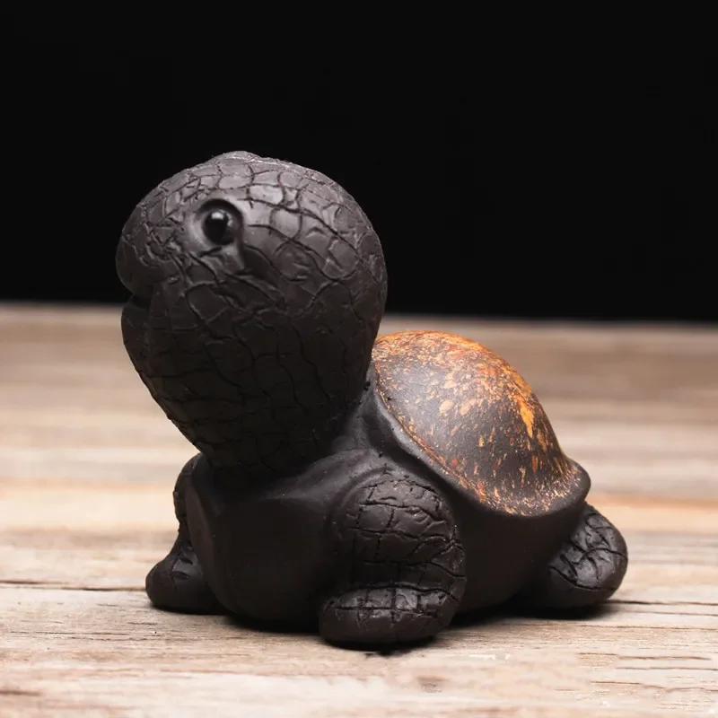 Yixing Purple Clay Tea Pet Decor Cute Turtle Statue Tea Figurine Ornaments Handmade Sculpture Crafts Chinese Tea Set Decoration