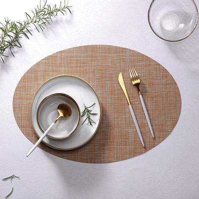 PVC Woven Table Mats Ellipse Solid Color Non-slip Waterproof Wear-resistant Heat-resistant Bowl Pads Drink Cup