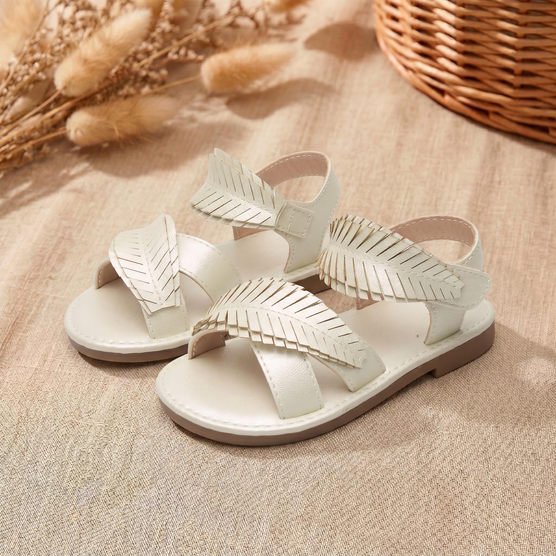 Children s Retro Woven Sandals - Soft Sole Velcro Baby Beach Shoes 25