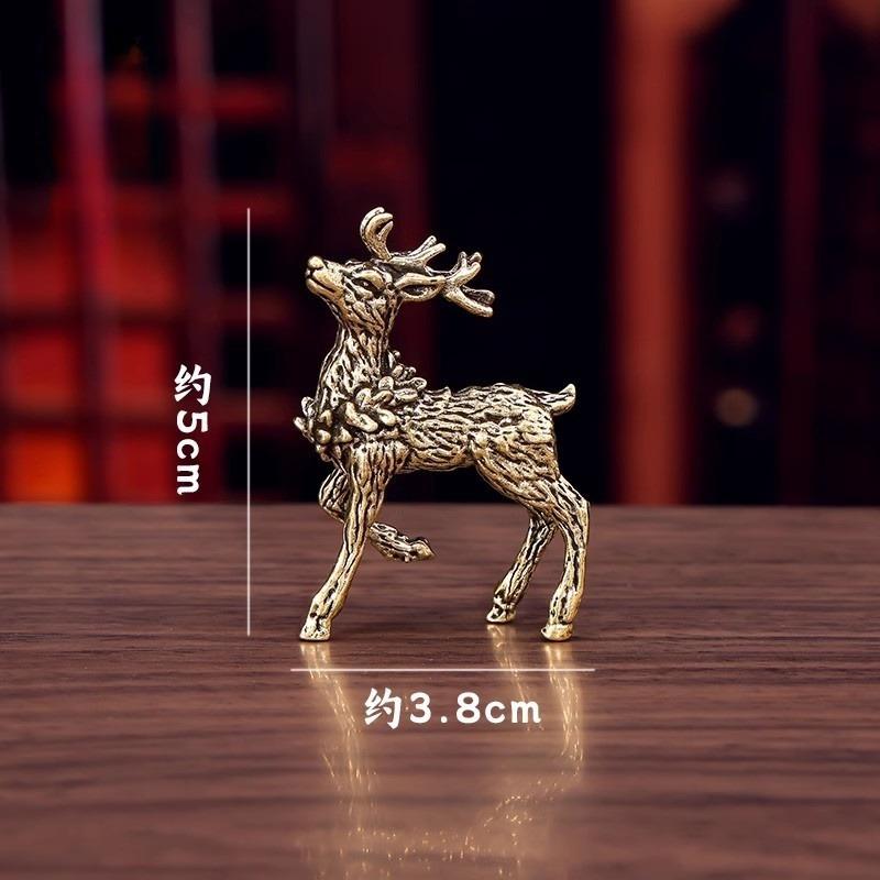 Deer Ornament Deer Statue Miniature Sika Miniature Figurines Solid Brass Tabletop Decoration Deer Sculpture Ornaments