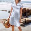 Women's Casual Cotton And Linen Striped Printed Short Sleeved Shirt Dress