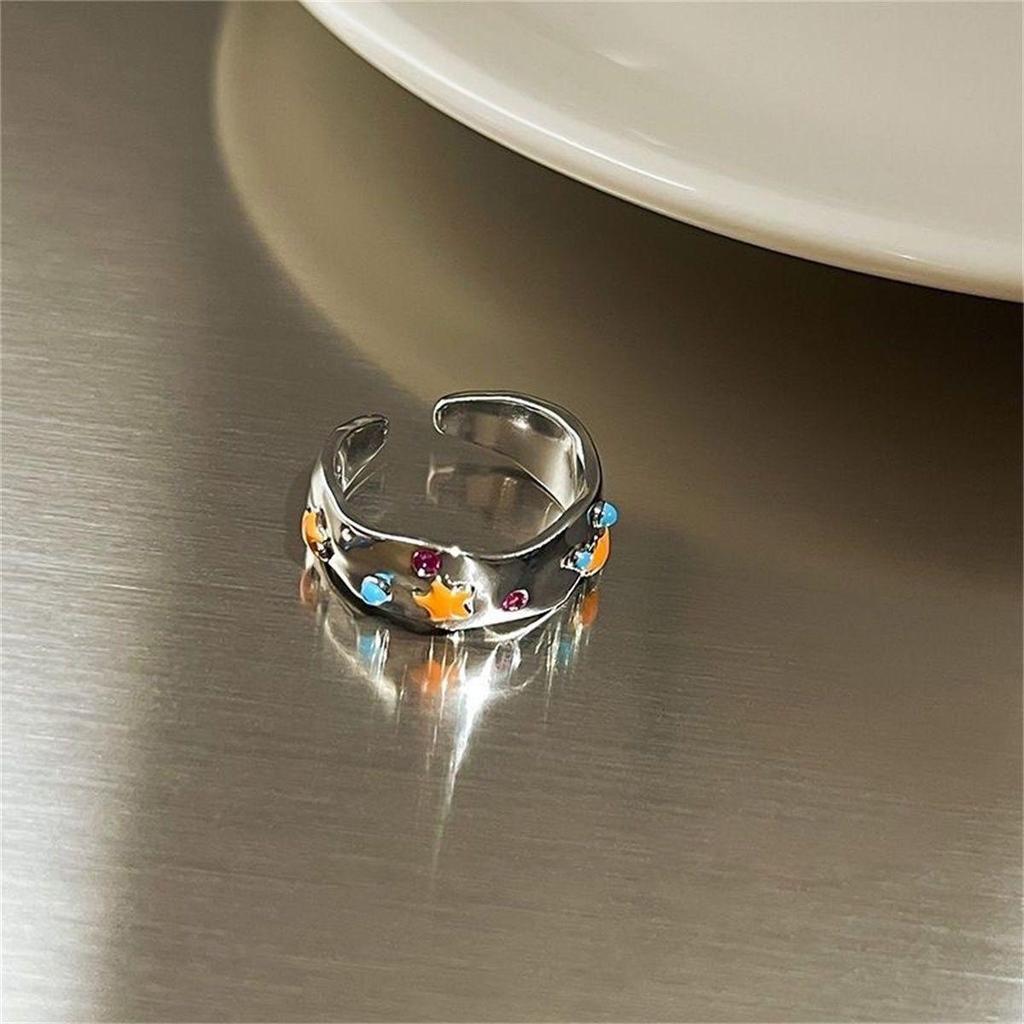 Little Fresh Flower Metal Ring Design Colorful Star 3D Ring Set Jewelry For Woman