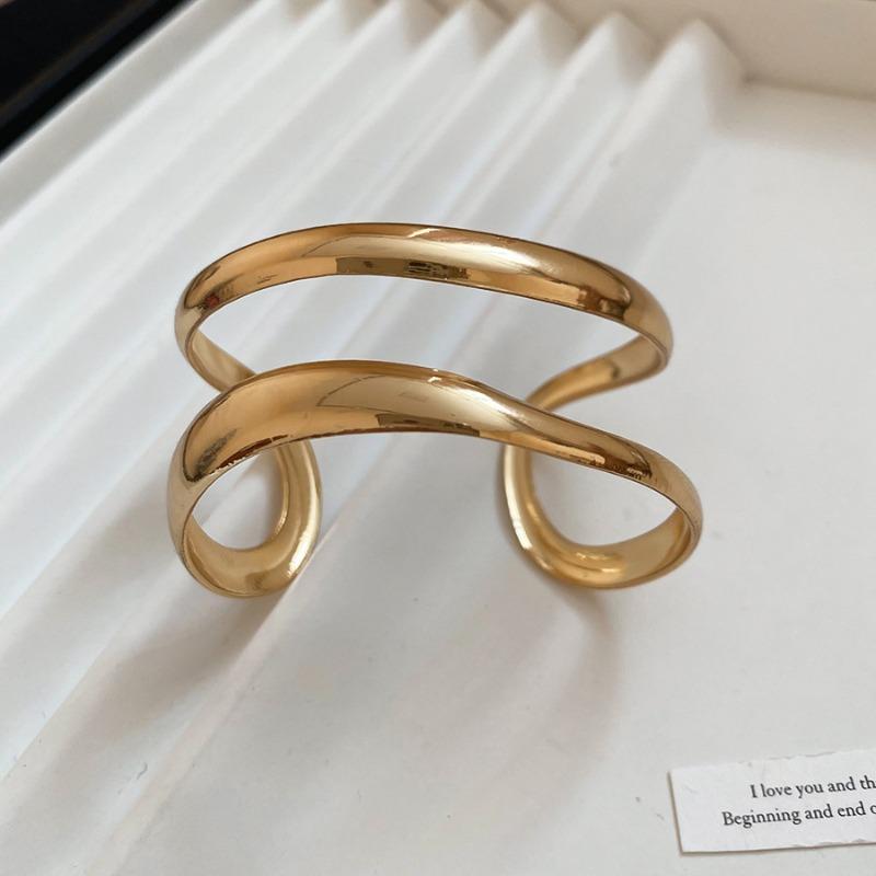 Metal geometric double-layer cross-opening bracelet fashion versatile temperament bracelet niche design jewelry