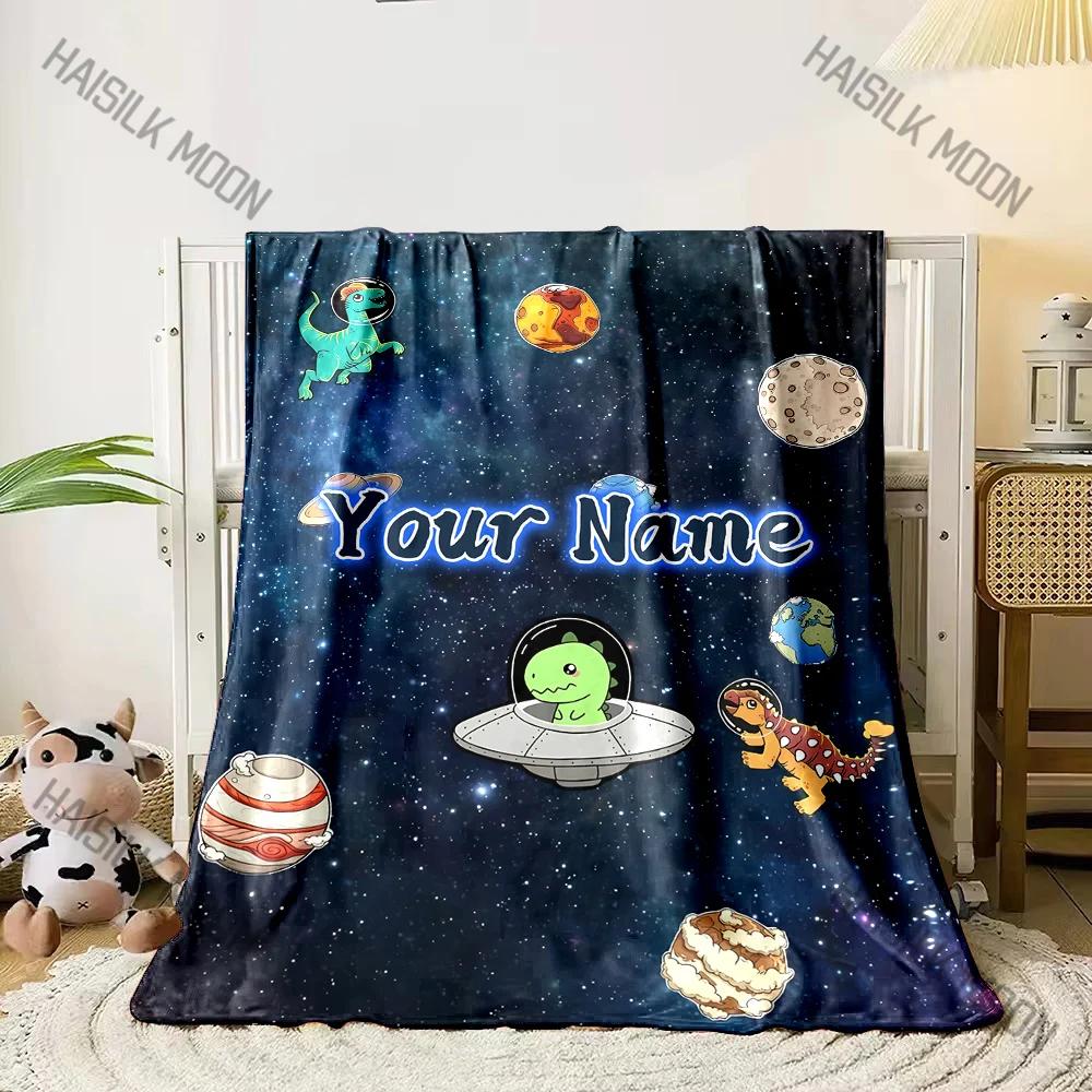 

Space-Dinosaur Adventure Printed Blanket Can Be Custom with Name, Soft and Warm, Suitable for Home Office Camping Travel Blanket 75x90cm