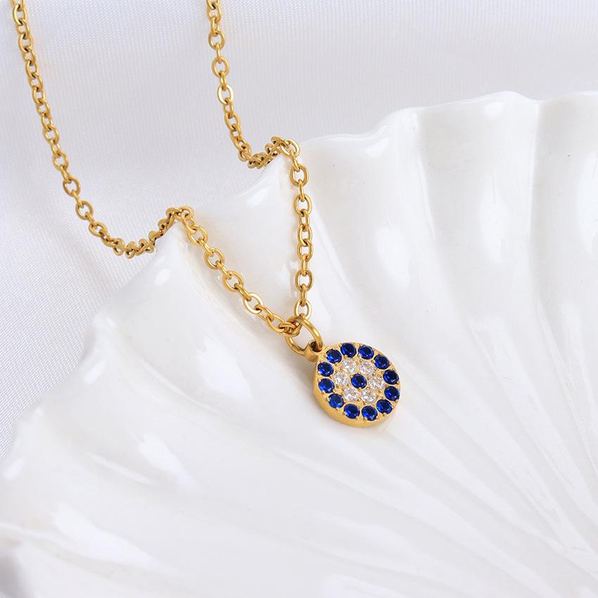 

Tide Street Хип-хоп Светло-голубой Подвеска Глаз лошади Глаз удачи Ожерелье из нержавеющей стали 18K