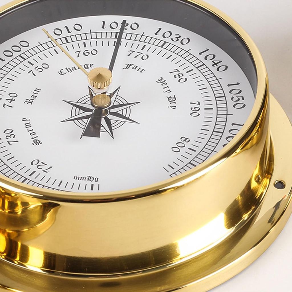 Hanging Weather Station, High Precision Thermometer Hygrometer Barometer Kit, Tide Clock Wall Clock Brass Case 4.5In Boat Accessory, for Boat Yacht,