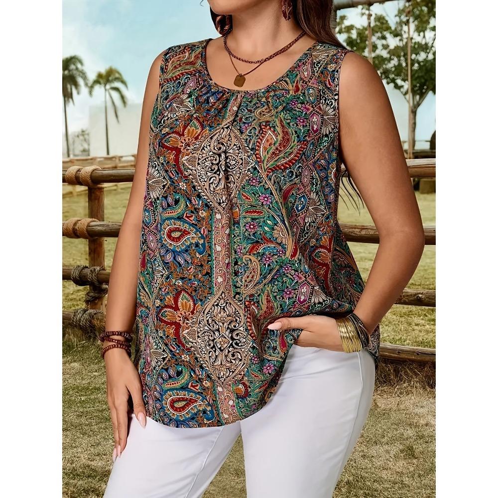 Fashionable Creative Retro Plus Size Summer Vacation Casual 3D Printed Vest Comfortable Soft Breathable Loose Fitting Summer Sleeveless Women's Vest