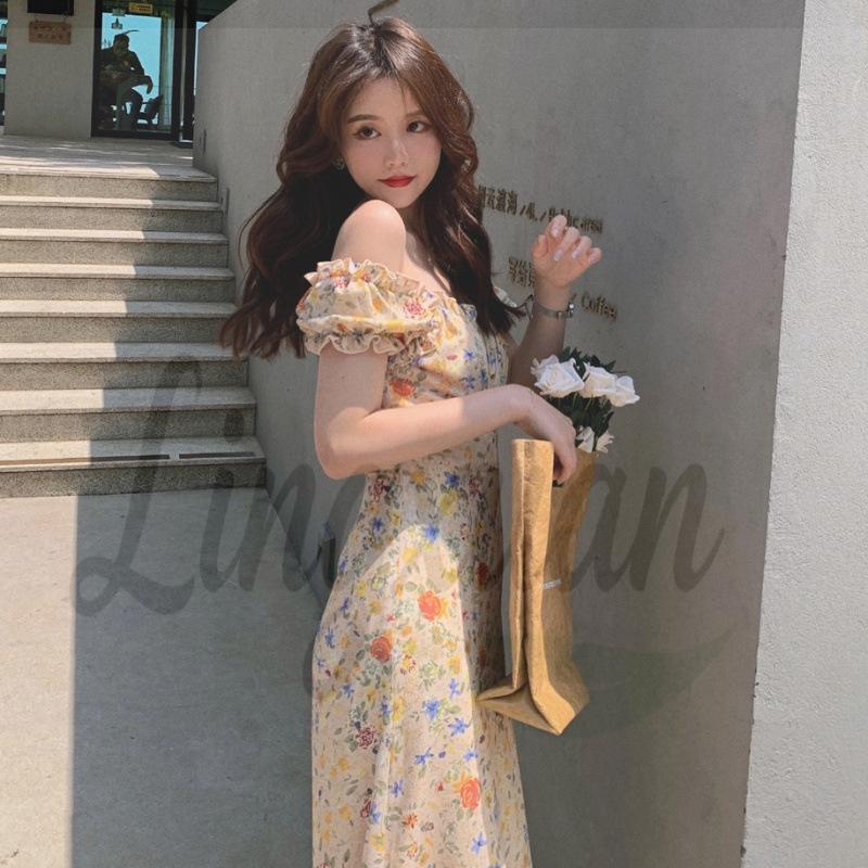 

2026 Spring/Summer Floral Puff Sleeve Midi Dress for Women Medium