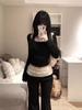 Spring/Summer 2025 Women's Pleated Lace Micro-Flare Ballet Pants - Floor-Length Trousers