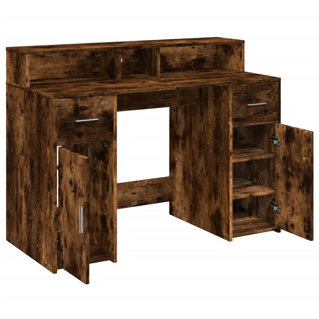 LED Desk in Smoked Oak Finish 120x55x91 cm Particleboard