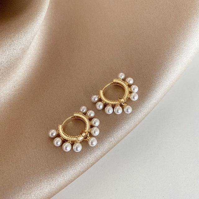 

Серьги из стерлингового серебра 925 пробы с геометрическим кругом и жемчужными серьгами ручной работы Женские украшения золотистый