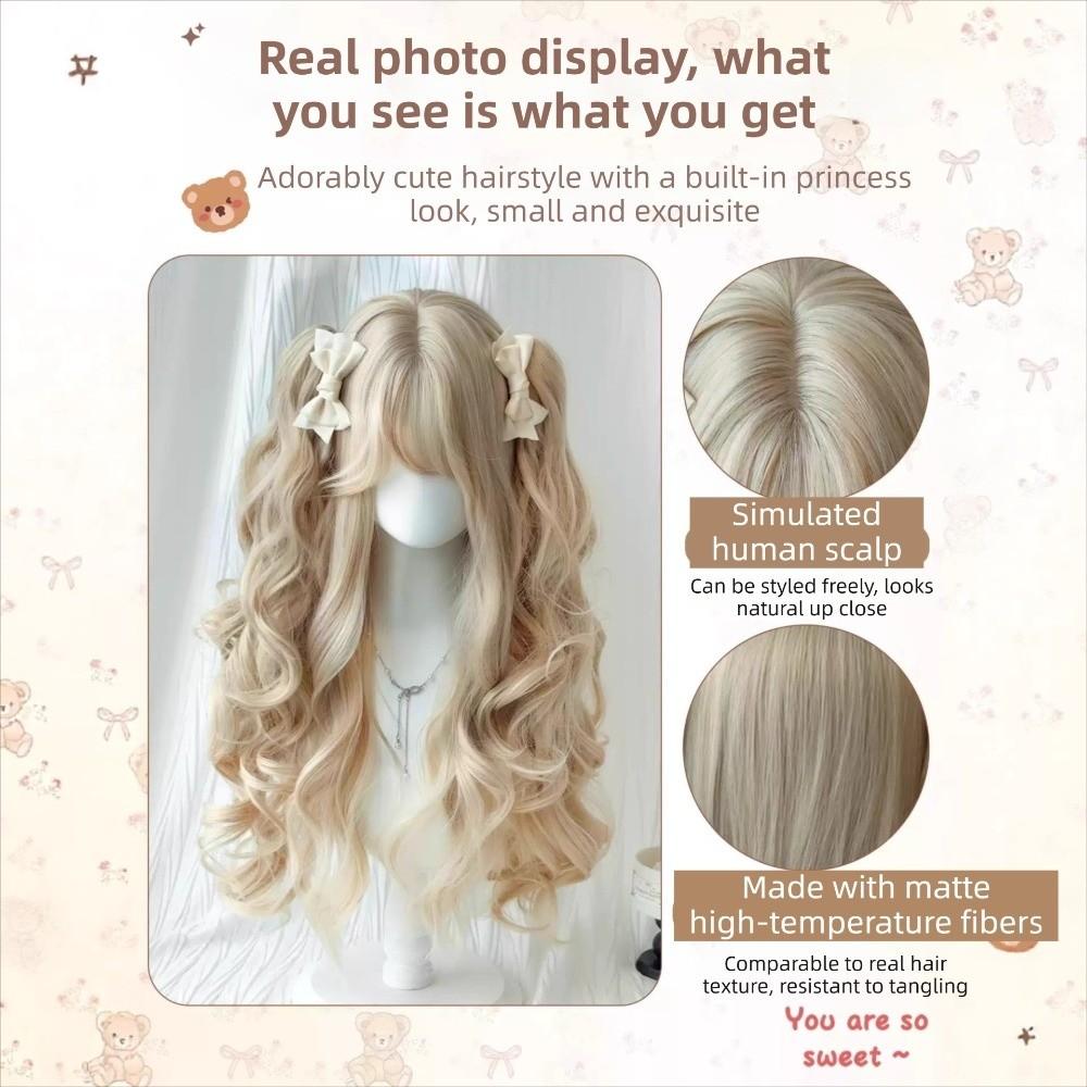 Cosplay Long Curly Double Ponytail Blonde Halloween Harajuku Wig Lolita Wig with Bangs Christmas