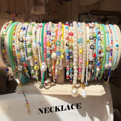Colourful Flower Butterfly Beads Necklace for Women Choker Chain Artificial Pearls Necklaces Accessories Jewelry