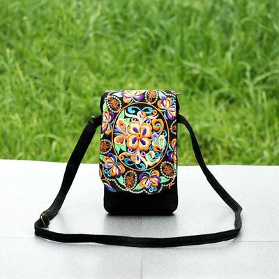 2025 New Ethnic Embroidered Canvas Crossbody Bag Embroidered Two-Layer Mobile Phone Bag Coin Purse