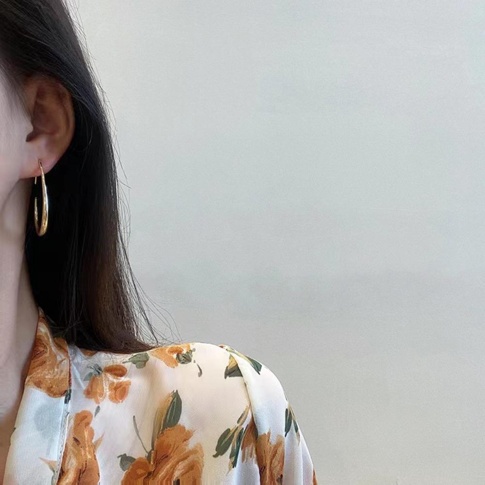 Charm Geometric Round Gold Color Stainless Steel Hoop Earrings for Women Personality Water Drop Dabgle Earring Jewelry Accessory