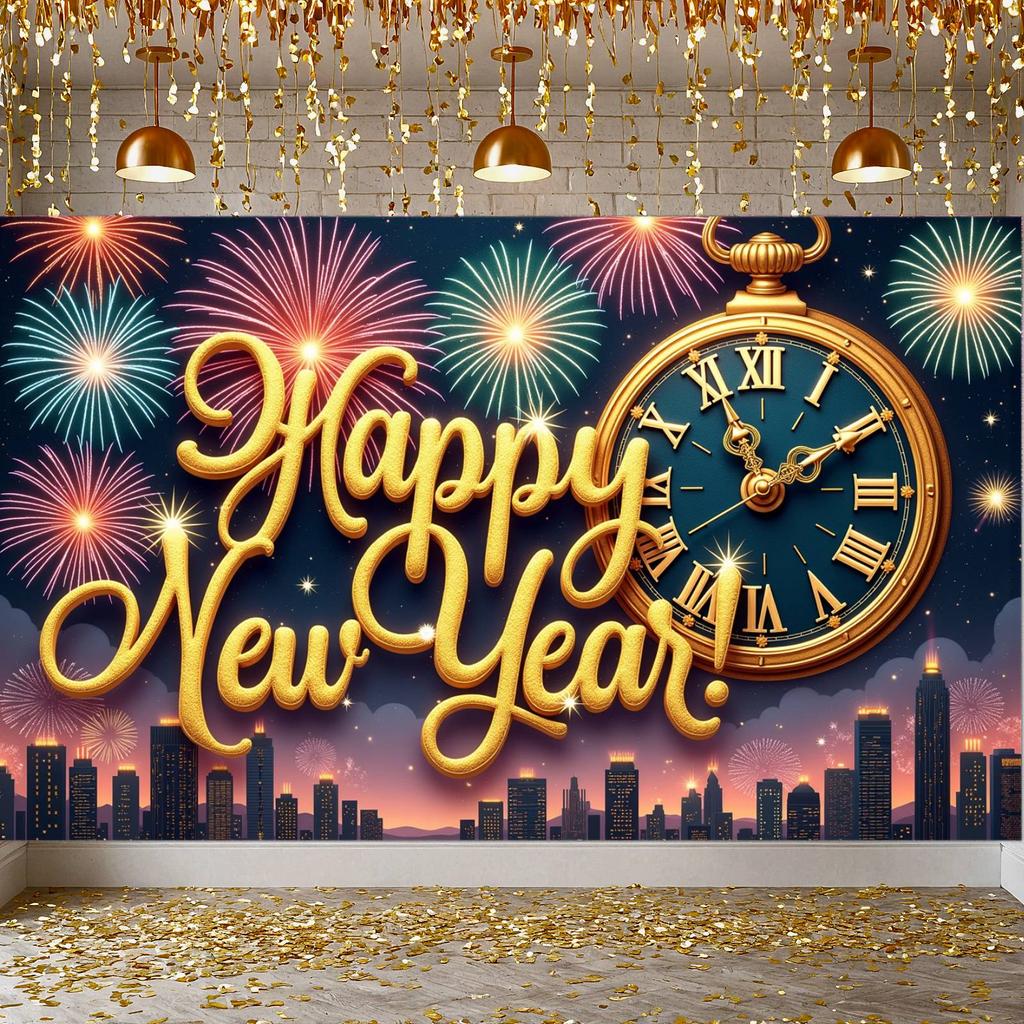 Clock Theme Banner Night Sky Background Night Sky Banner New Year Celebration Banner Sparkling Effect Happy New Year Decor