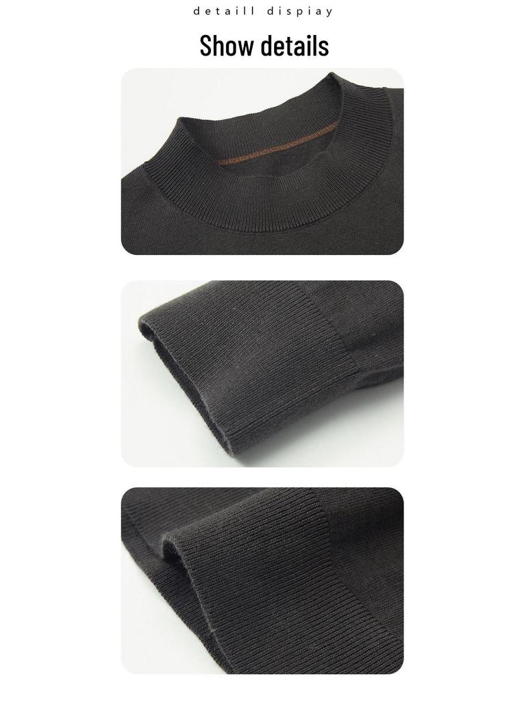 Autumn Wool-Silk Blend High Neck Men's Sweater - Thick Long Sleeve Youth Base Layer