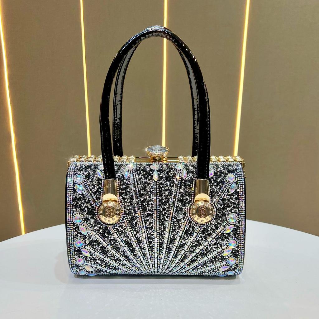 Bolso de Noche Brillante 2024 para Mujer, Bolso de Mano de Lujo con Pedrería para Boda, Bolso de Hombro de Gran Capacidad para Fiesta de Graduación