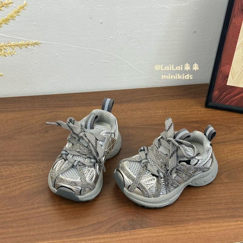 Youth Style Shoes Kids Breathable Mesh Sneakers Girls Boys Lightweight Chunky Sole Casual Shoes With Rhinestones
