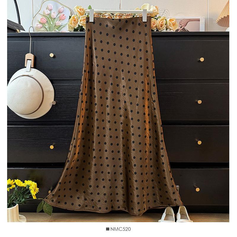 Qooth Retro Trendy Polka Dot Stain Mermaid Skirt Women Slim Mid Length for Spring Summer QT2611