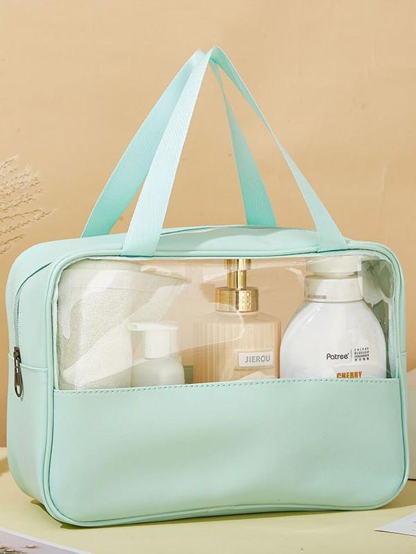 Large Capacity Waterproof PVC Patchwork Makeup Bag - Semi-Transparent Toiletry and Portable Travel Storage Bag