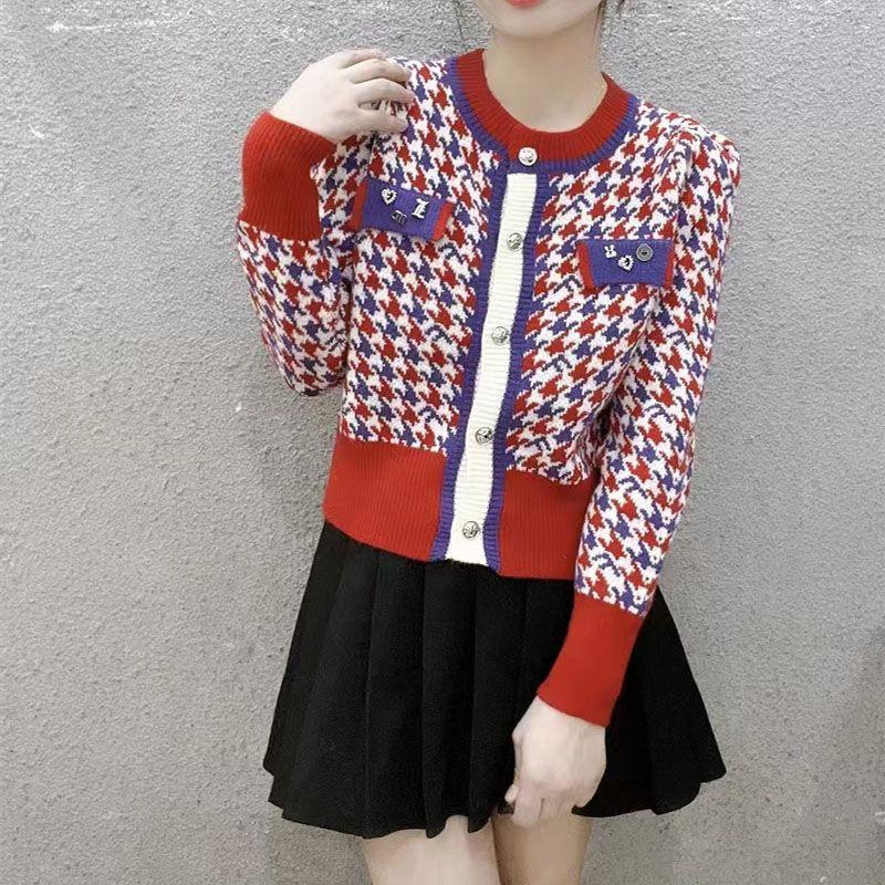 

Кардиган Женщины 2023 Весна и Осень Дизайн Куртка Жареная Улица Возраст Сокращение Тысяча Птиц Сетка Кардиган Свитер Женский Топ