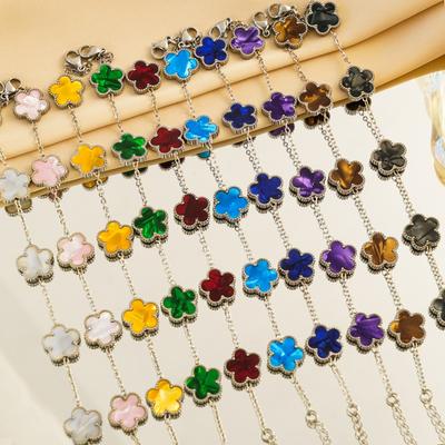 Titanium Steel Five-Leaf Clover Flower Bracelet For Women Adjustable Design Luxury High-End Fashion Fadeless Party Jewelry Gifts