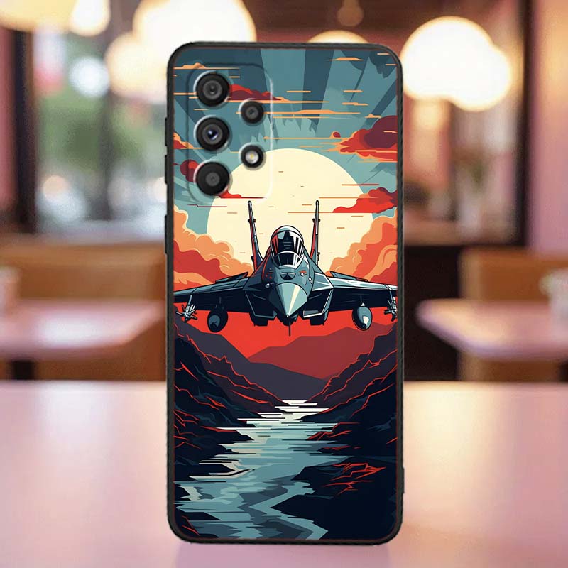 Fashion Airplane Pattern Phone Case For Samsung A41 A35 A34 A33 A32 A25 A24 A23 A21s A06 A05 A04 A03 Note 10 20 Ultra 5G Black