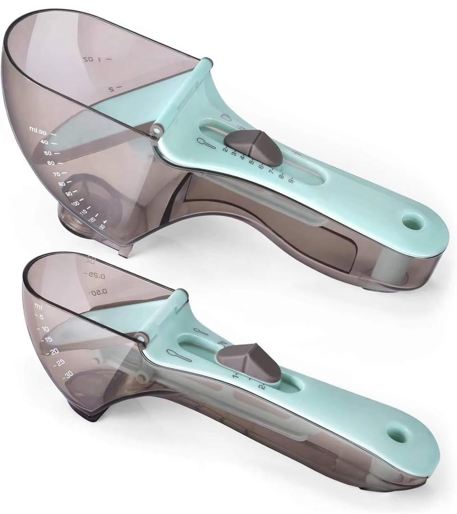 2Pcs Adjustable Measuring Spoon Set with Clear Scales Kitchen Gadgets Measuring Cup with Magnetic for Dry and Liquid Ingredient