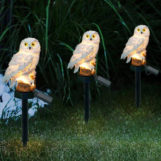 Solar-Eulenlicht, Harz, beleuchtete Eulenfigur mit Spike, Gartendekoration, Tier-LED-Solarlampe für Zuhause, Rasen, Terrasse, Hof