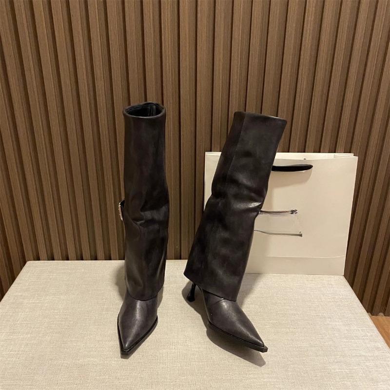 Women's Fashion Stiletto Cotton Boots Winter New Pointed Head Sleeve Belt Buckle Anti-slip Wear-resistant Boots