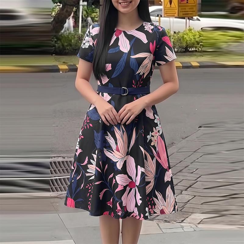 ZANZEA Women Summer Casual Round Neck Short Sleeve Boho Floral Print Dress