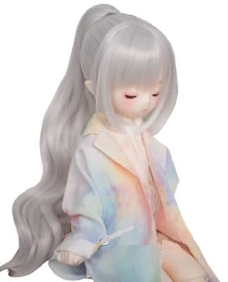 YR EARTH S340 Puppe Hitzebeständige Perücke Zoll Perücke Langer Pferdeschwanz BJD DD MDD 8-9 1/3 (Hellgrau)