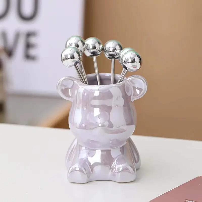 7pcs Set Fruit Forks Household Utensils Stainless Steel High-end Storage Cans Forks Fruit Tags Home Desktop Decoration Ornaments